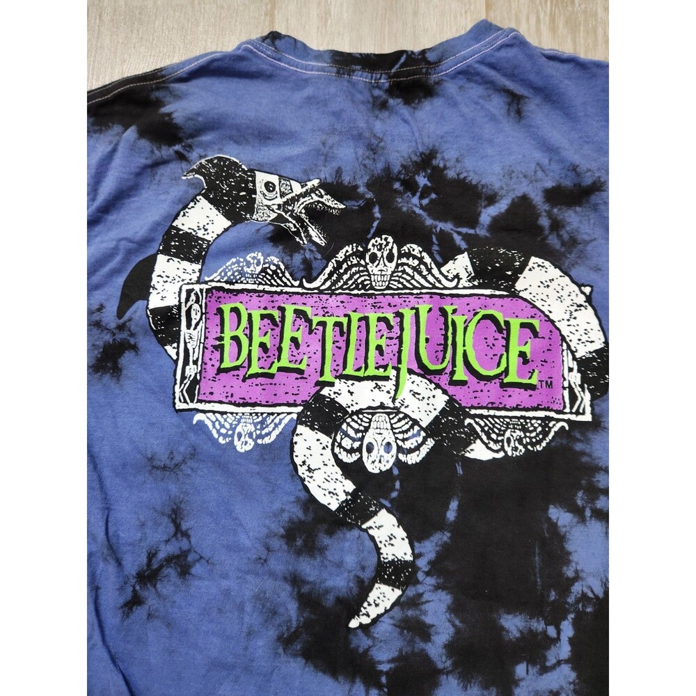 Beetlejuice Graphic Tee Shirt Black Blue Tie Dye Dual Sided Print Mens S EUC - Picture 7 of 7